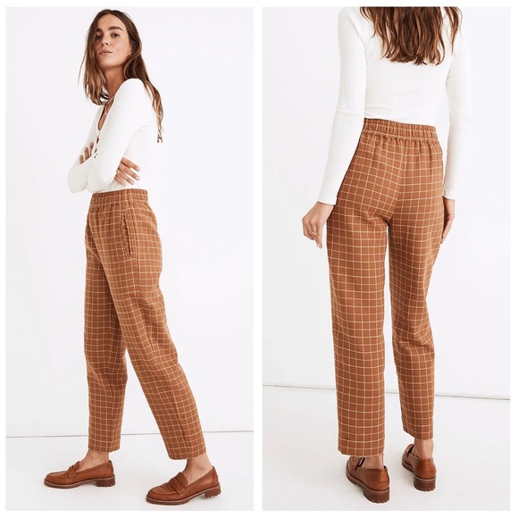 MADEWELL Waffleback Pull On High Rise Tapered Pants Windowpane - Picture 1 of 8